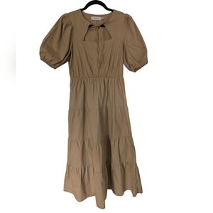 Greylin Poplin Tiered Cotton Midi Dress Camel Women's Small